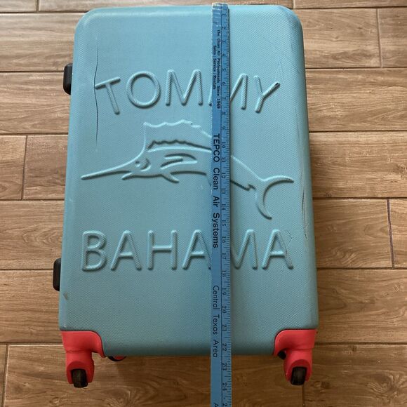 Tommy Bahama Teal & Pink Rolling Luggage Hardshell Wheeled 22"x9”x14 Crack Shell - Picture 12 of 12